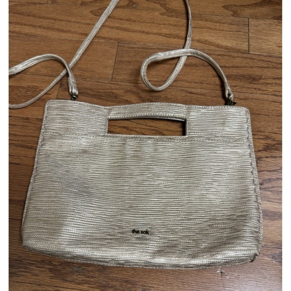 THE SAK Linden Leather Crossbody Clutch Handbag Gold Metallic Removable Strap - Picture 4 of 14